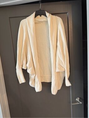 Cozy Cream Open-Front Knit Cardigan Batwing Oversized Sweater size Small